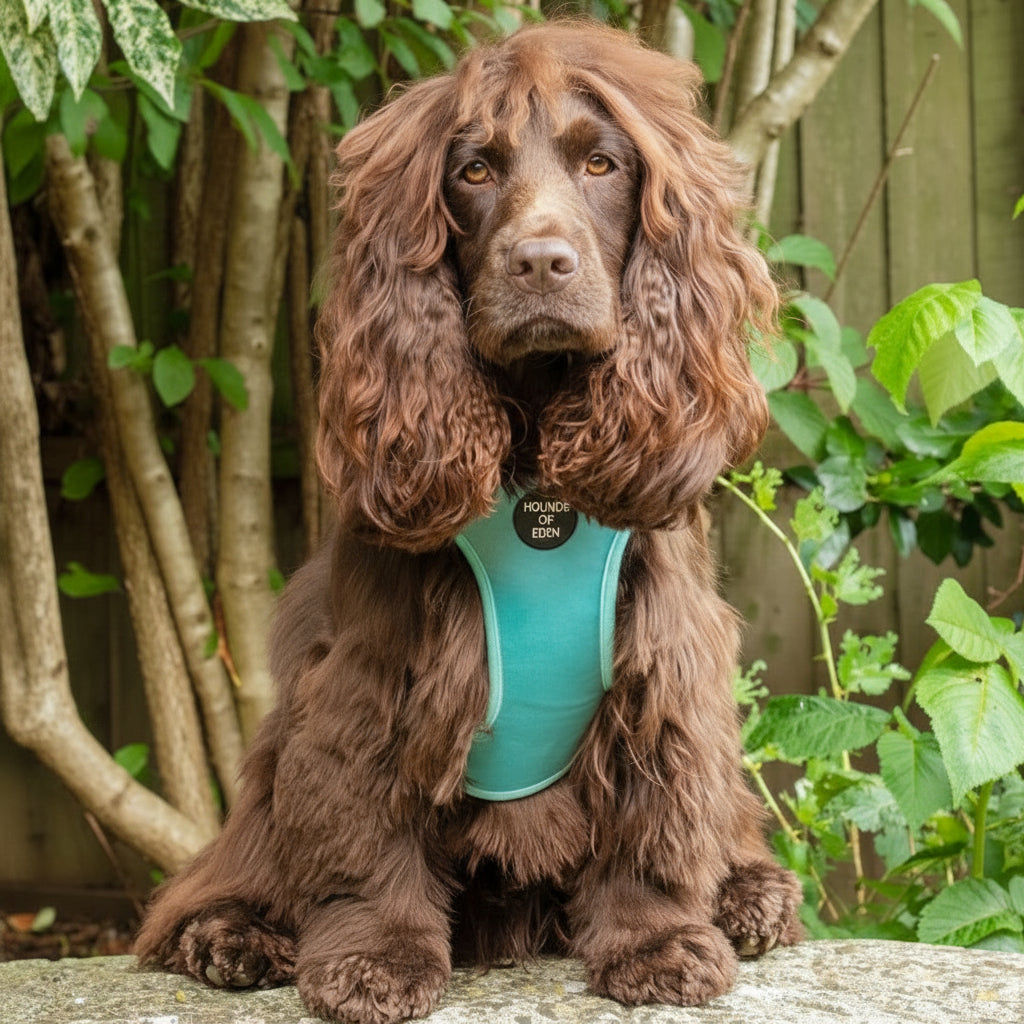 Tiffany's - Light Teal Velvet Dog Harness with Silver Metal Hardware